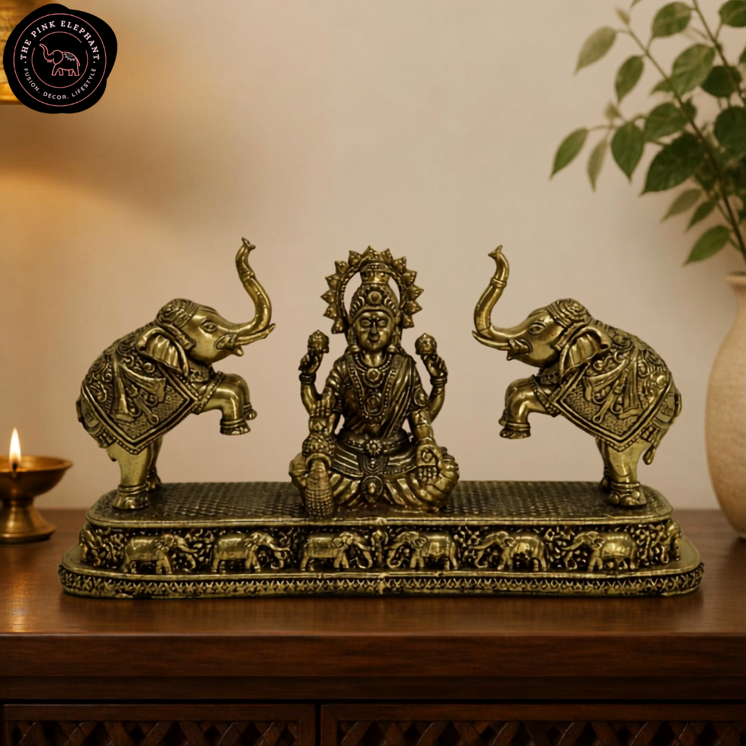 Brass Gajalakshmi Statue with Elephant (on platform)