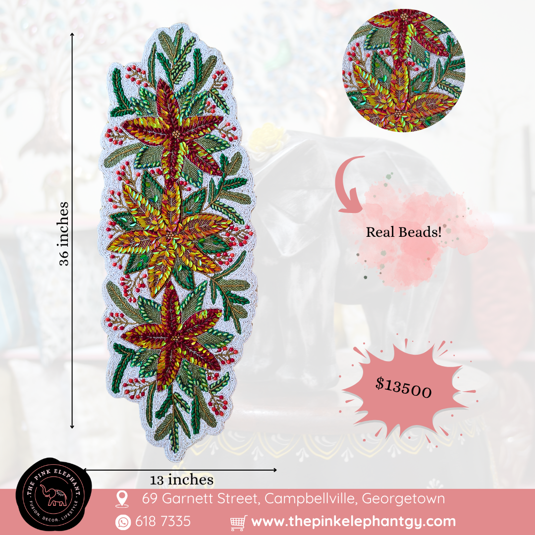 White Beaded Poinsettia Table Runner