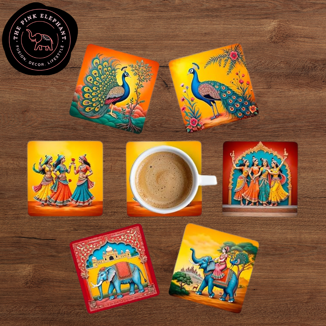Indian Sunset Peacock Coaster Set