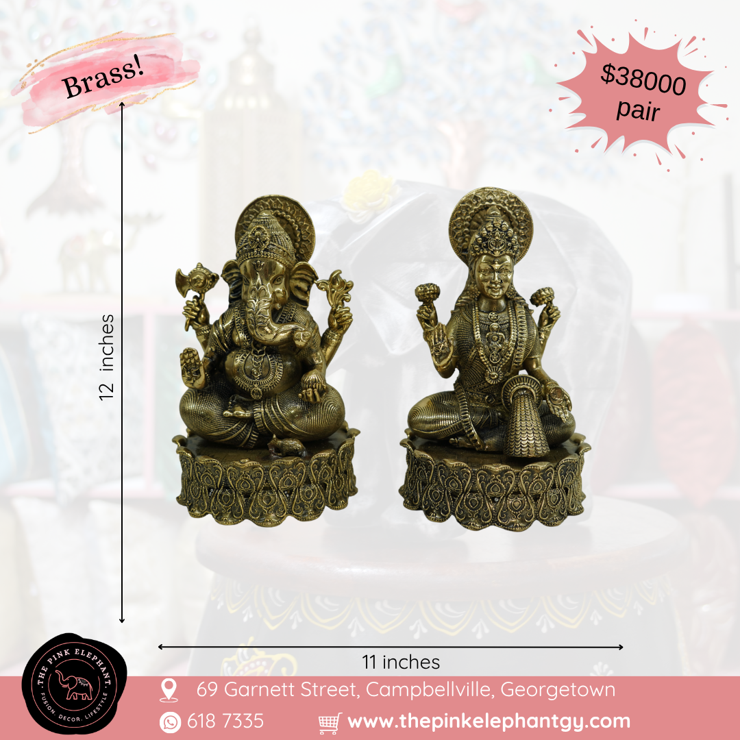Brass Laxmi Ganesh Statue Pair Curly Bottom