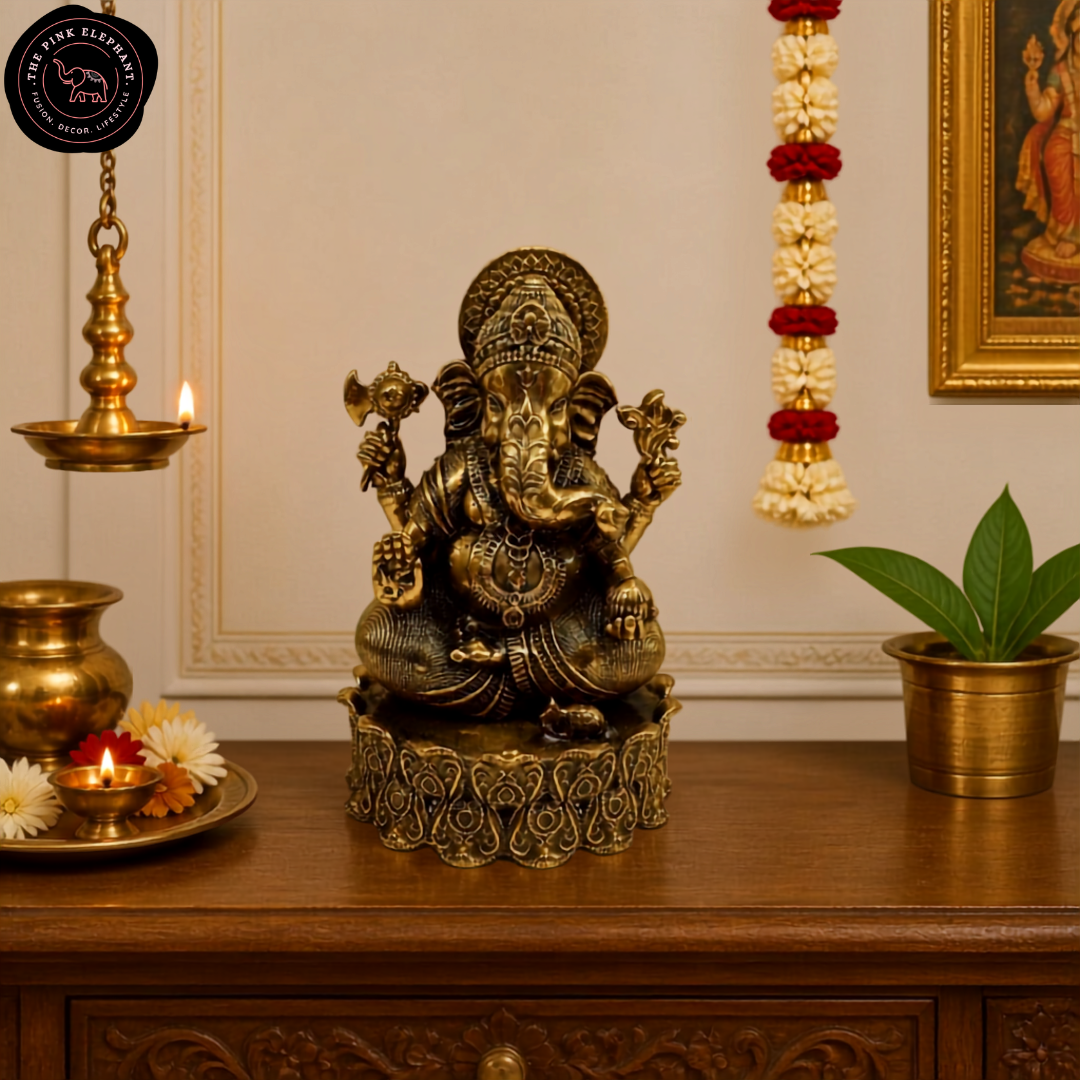 Brass Laxmi Ganesh Statue Pair Curly Bottom