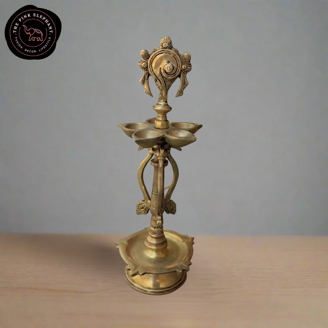 Heavy Brass Shank Chakra Diya Lamp