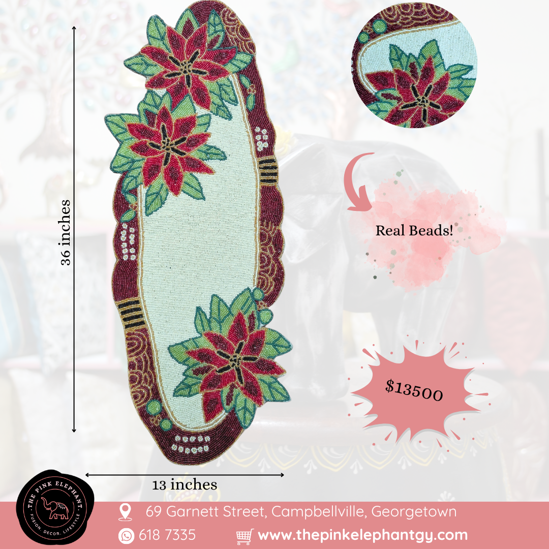 Poinsettia Beaded Table Runner