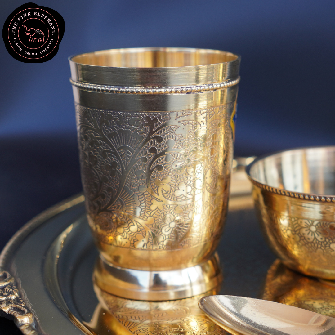 Brass Thali Set 5 with Border