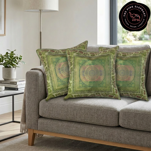 Silk Green Mandala Cushion Cover 16"x 16"