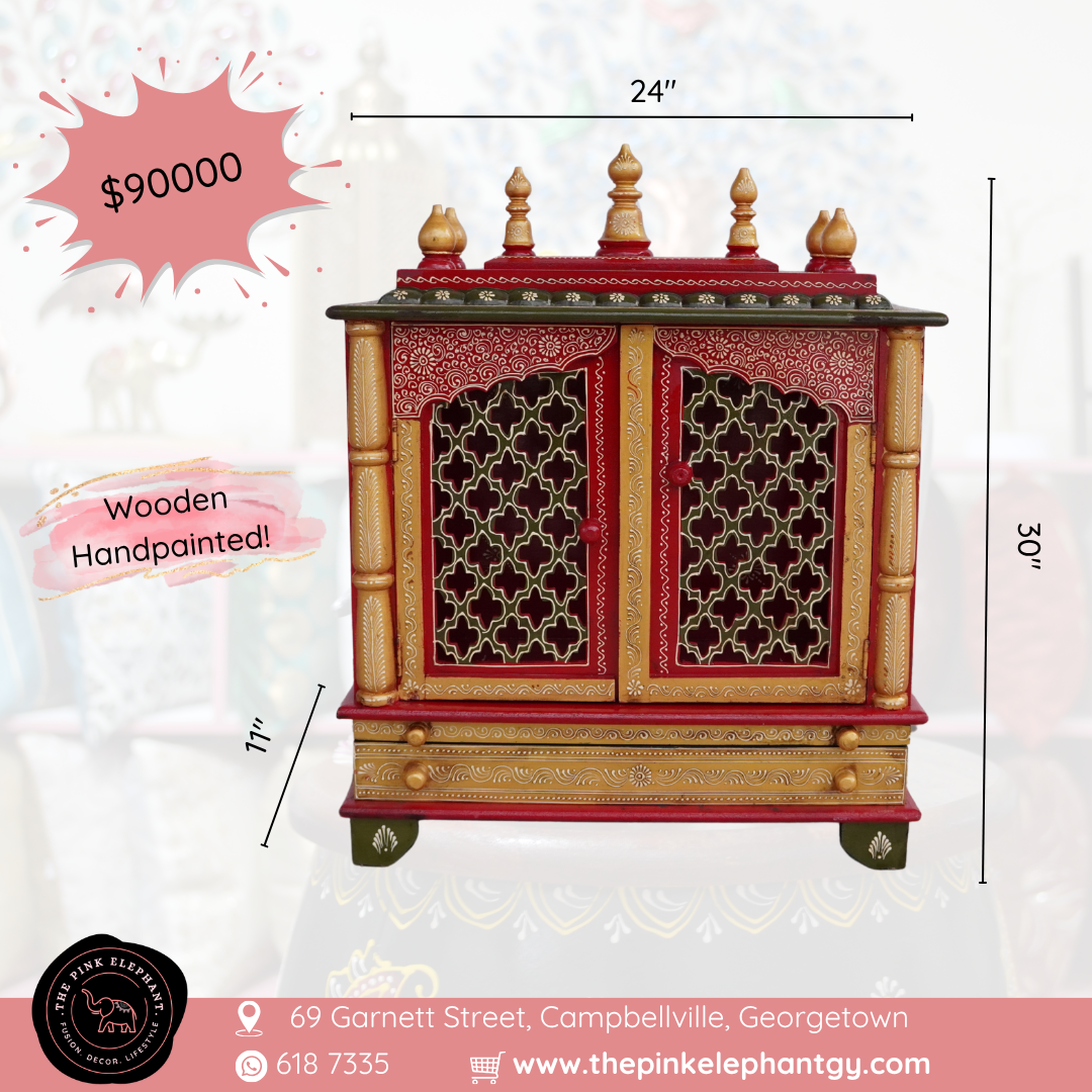 Handpainted Wooden Mandir with Door 24"×12"×30"