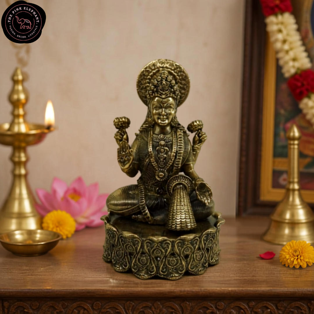 Brass Laxmi Ganesh Statue Pair Curly Bottom