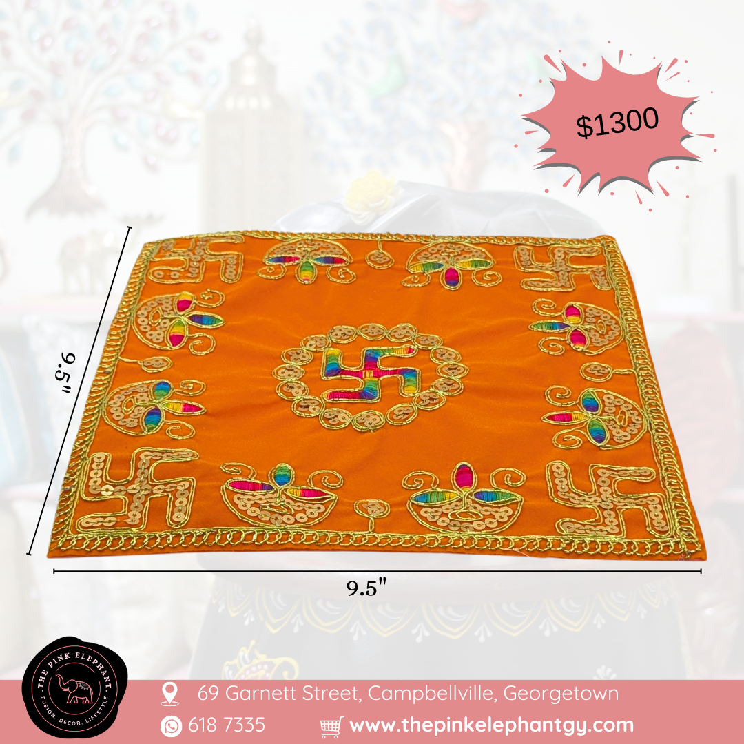 Square Orange Swastika Puja Cloth-9.5"