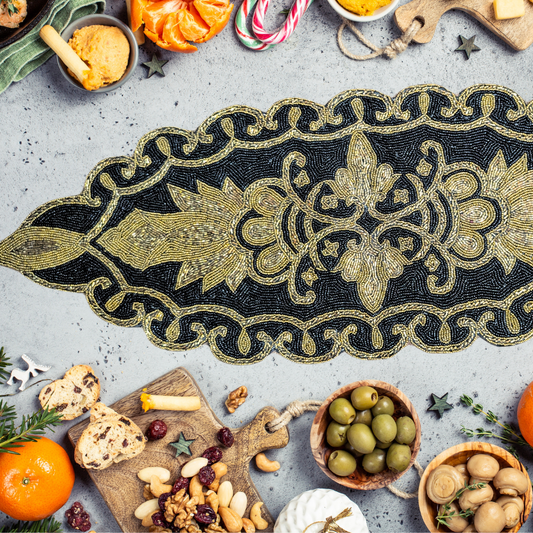Black and Gold Beaded Centre Table Runner (Oval)