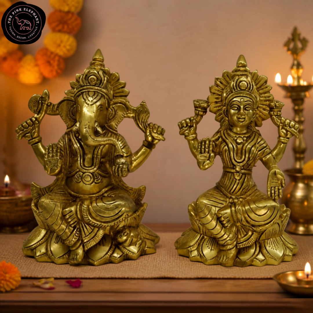Brass Laxmi Ganesh Statue Pair/Single Gold Finish