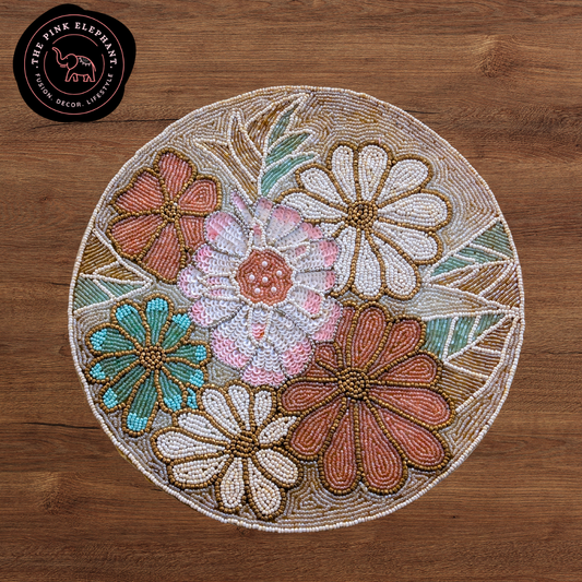 Hand Beaded Placemat- Soft Floral