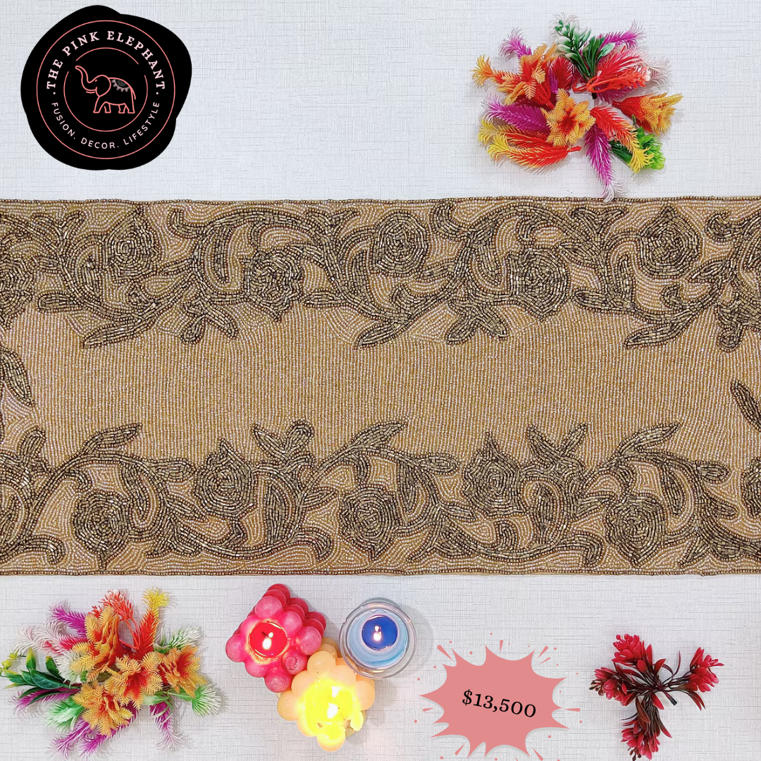 Brown and Gold Beaded Table Runner