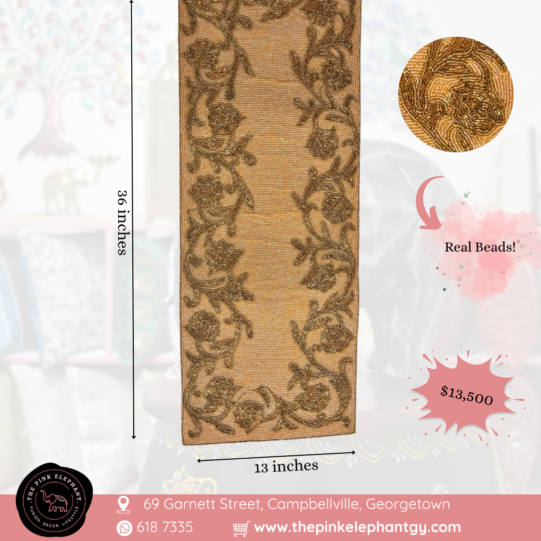 Brown and Gold Beaded Table Runner