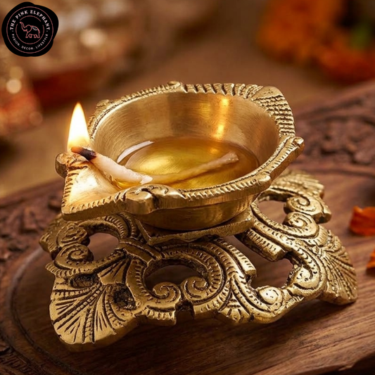 Brass Table Leaf Base Diya Small