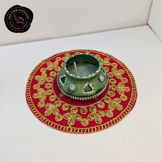 Small Round Swastika Red Puja Cloth-7"