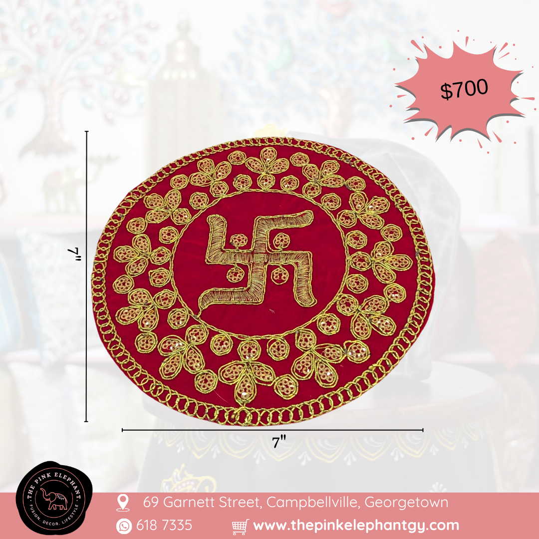 Small Round Swastika Red Puja Cloth-7"