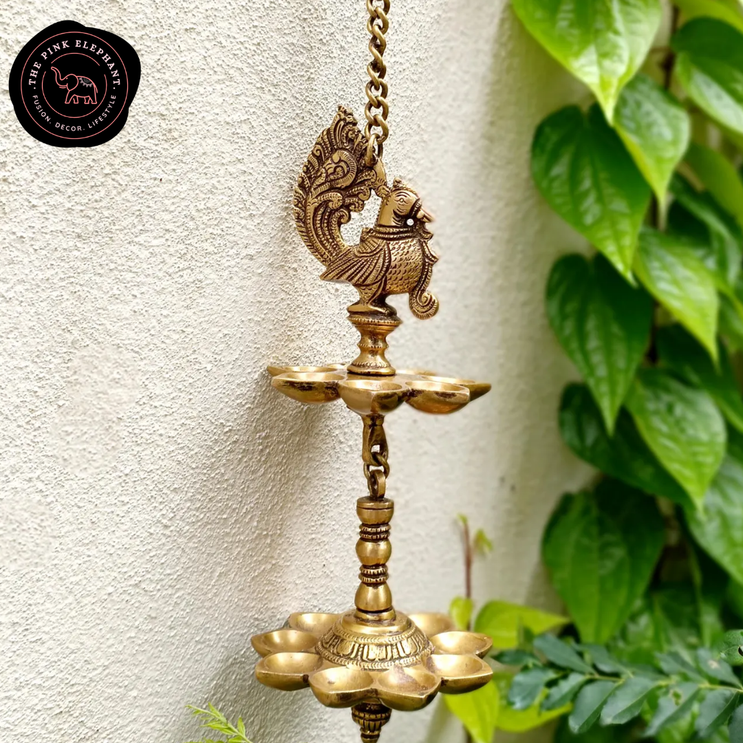 Hanging Brass Peacock Diya