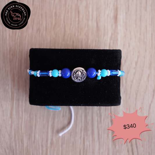 Silver Ganesh Blue Threads Rakhi 843