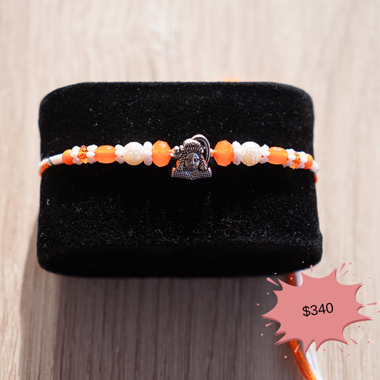 Silver Shiva Orange Threads Rakhi 844