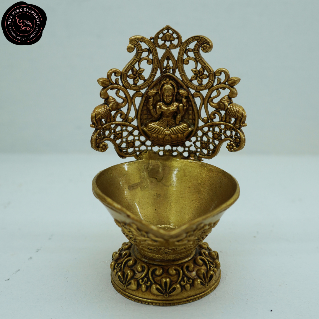 Brass Laxmi Diya Engraved Base