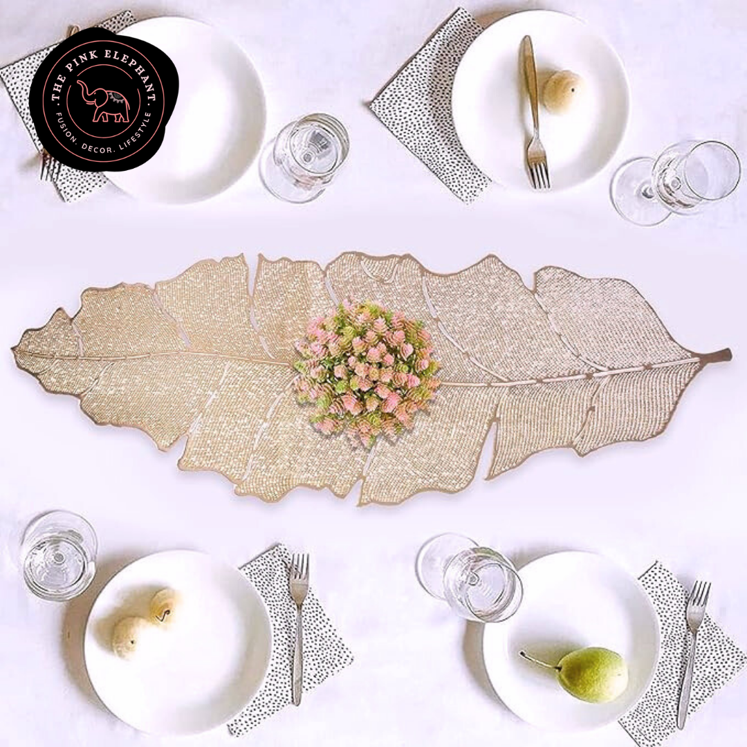 Light Gold Banana Leaf Vinyl Table Runner