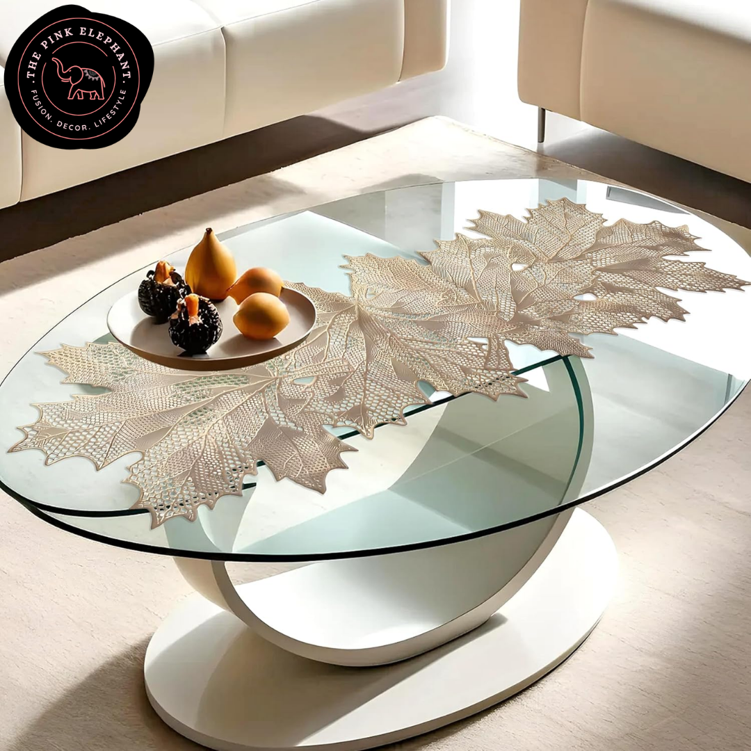 Light Gold Maple Leaf Vinyl Table Runner