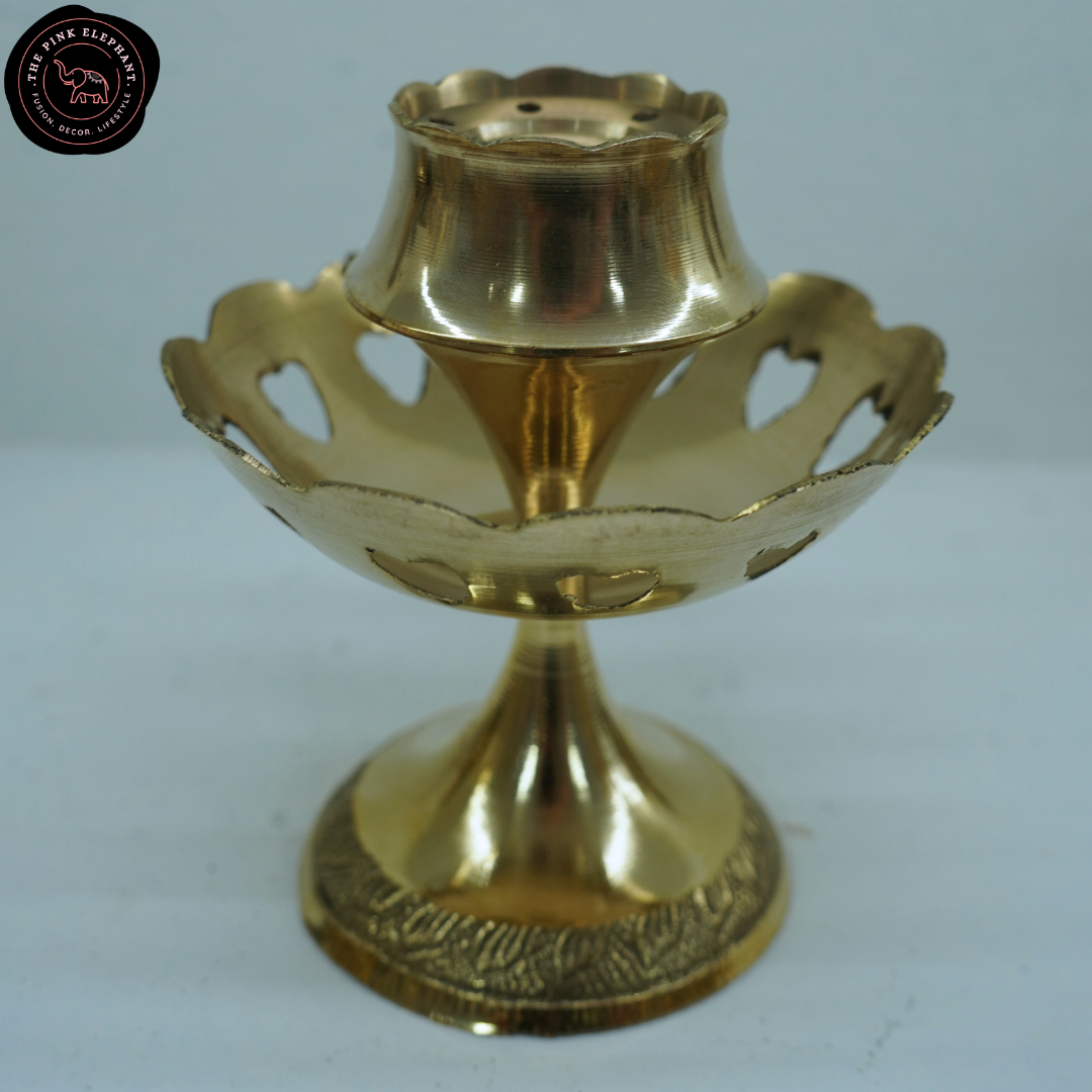 Brass Lotus Incense Holder w Plate