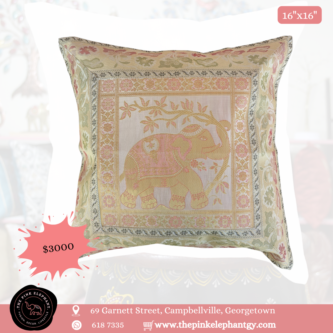 Silk Cream Single Elephant Cushion Cover 16"x 16"
