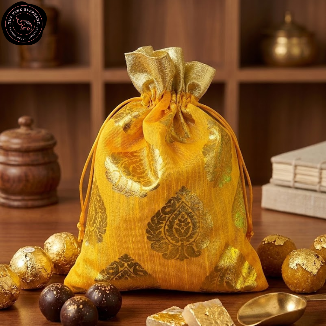 Gold Foil Paisley Silk Gift Bag 5" x 7" - Assorted Colours