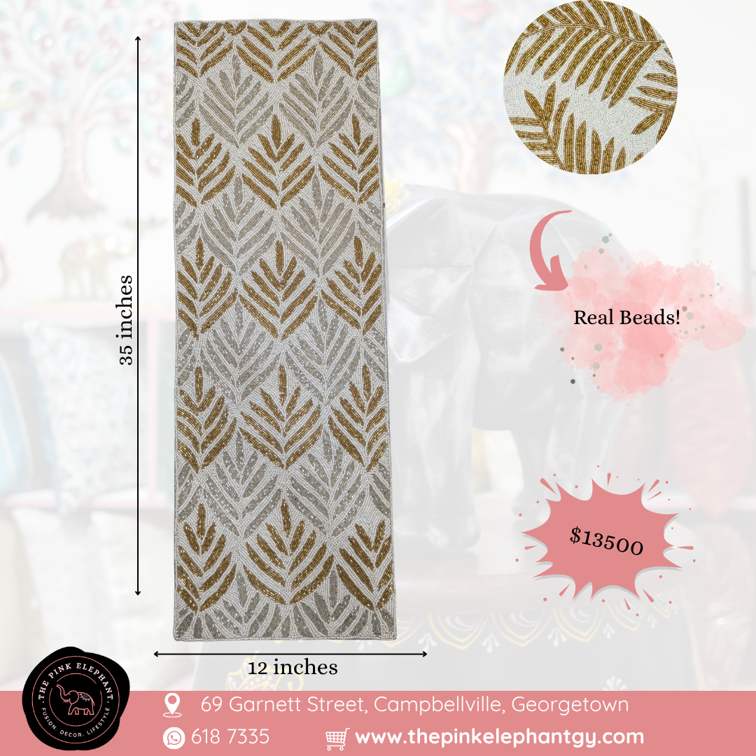 White, Silver and Gold Beaded Table Runner