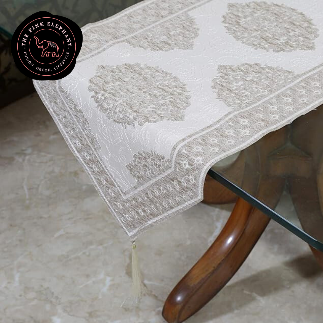 Damask Velvet Table Runner -Silver