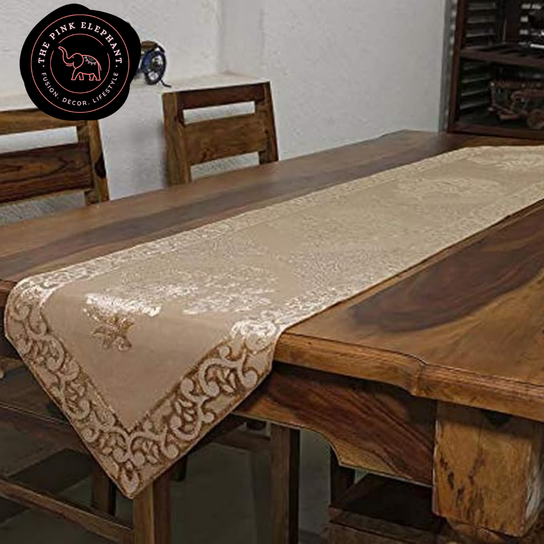 Damask Velvet Table Runner- Gold