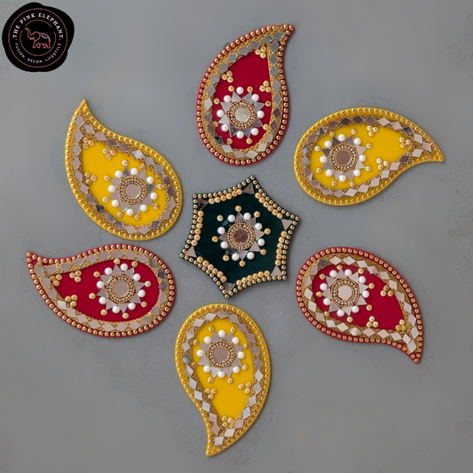 Red and Yellow Paisley Acrylic Rangoli 12" AR03