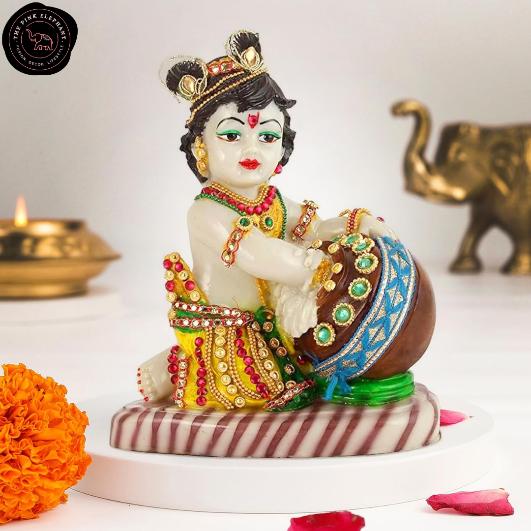 Baby Krishna Makhan Ceramic Statue