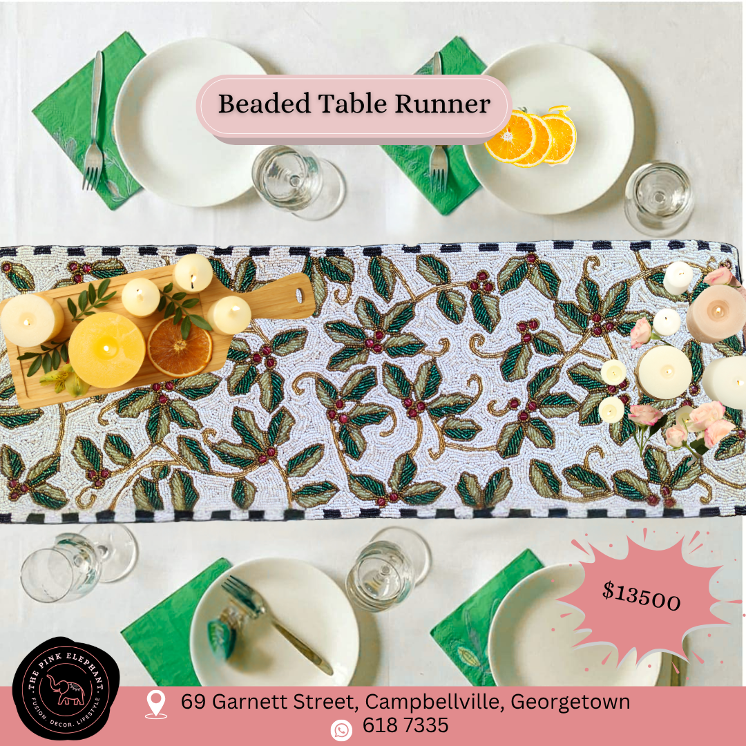 Berry Leaf Beaded Table Runner