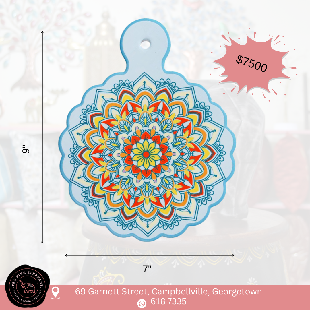 Round Blue Mandala Trivet with Handle