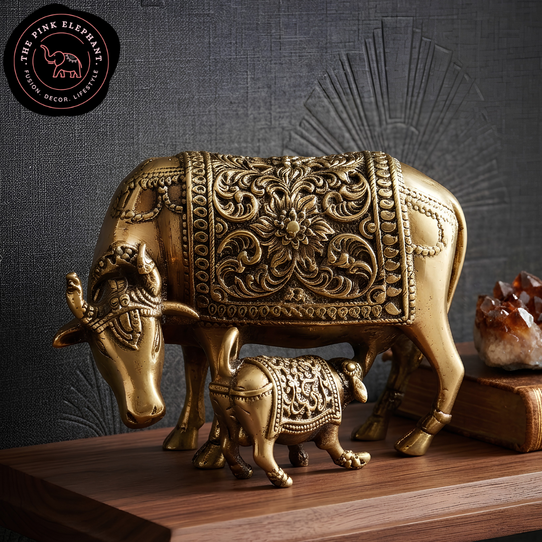 Brass Kamdhenu Cow Statue with Calf