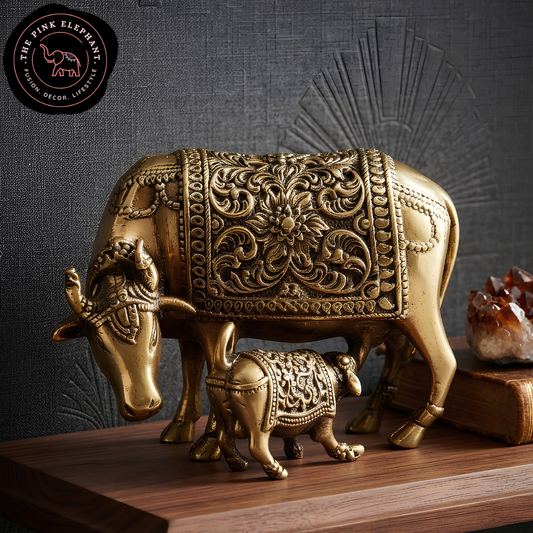 Brass Kamdhenu Cow Statue with Calf