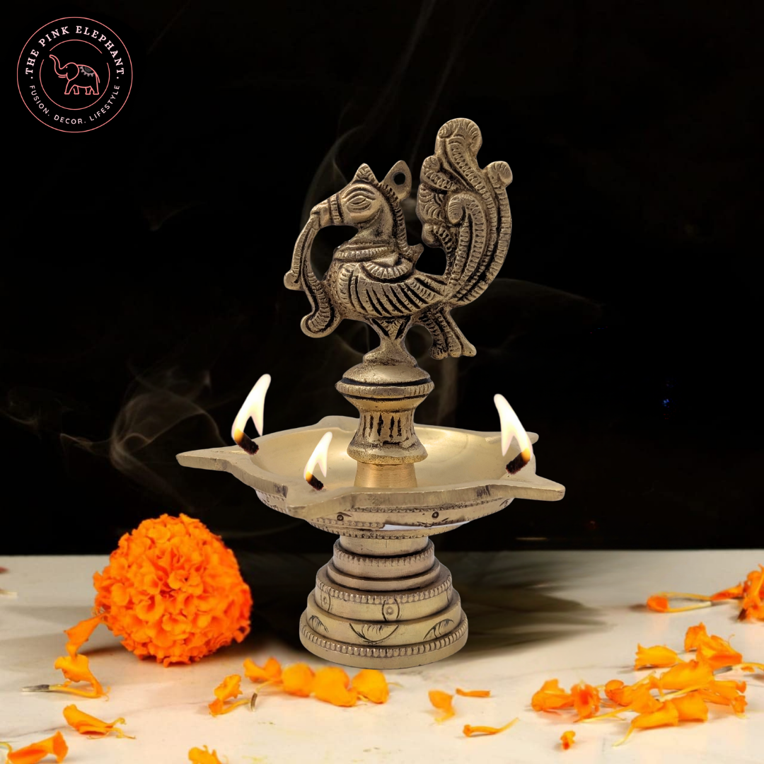 Brass 5 Wick Peacock Diya