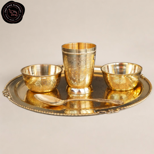 Brass Thali Set 5 with Border
