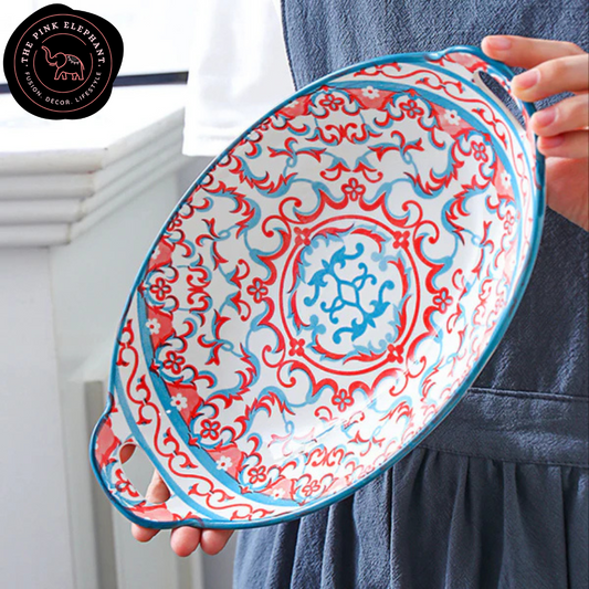 Decorative Oval Serving Platter with Handle