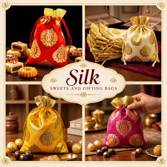 Gold Foil Paisley Silk Gift Bag 5" x 7" - Assorted Colours