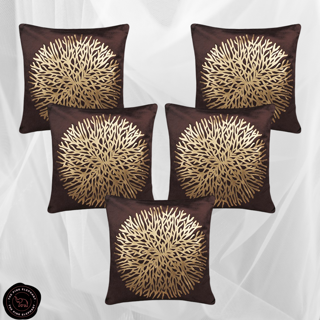 Coffee Gold Flower Color Cushion Cover