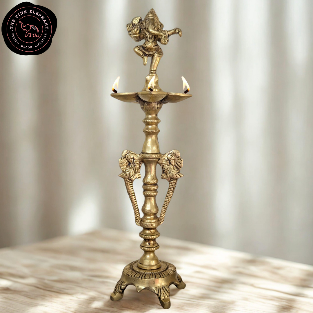Brass Dancing Ganesh Table Diya Lamp