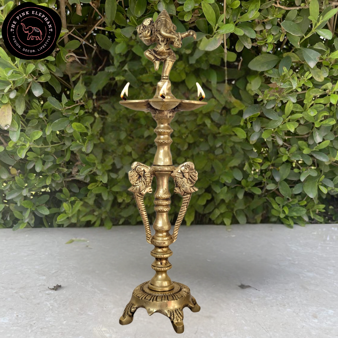 Brass Dancing Ganesh Table Diya Lamp