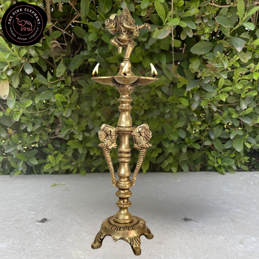 Brass Dancing Ganesh Table Diya Lamp