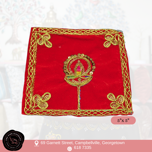 Red Square Diya Altar Cloth