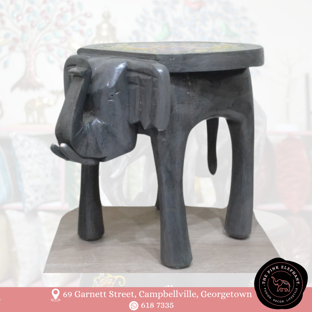 Grey Wooden Elephant Stool