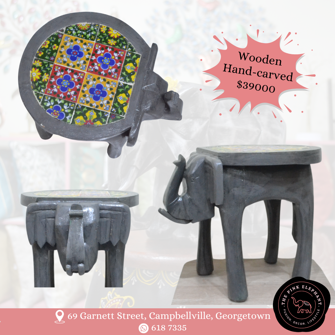 Grey Wooden Elephant Stool