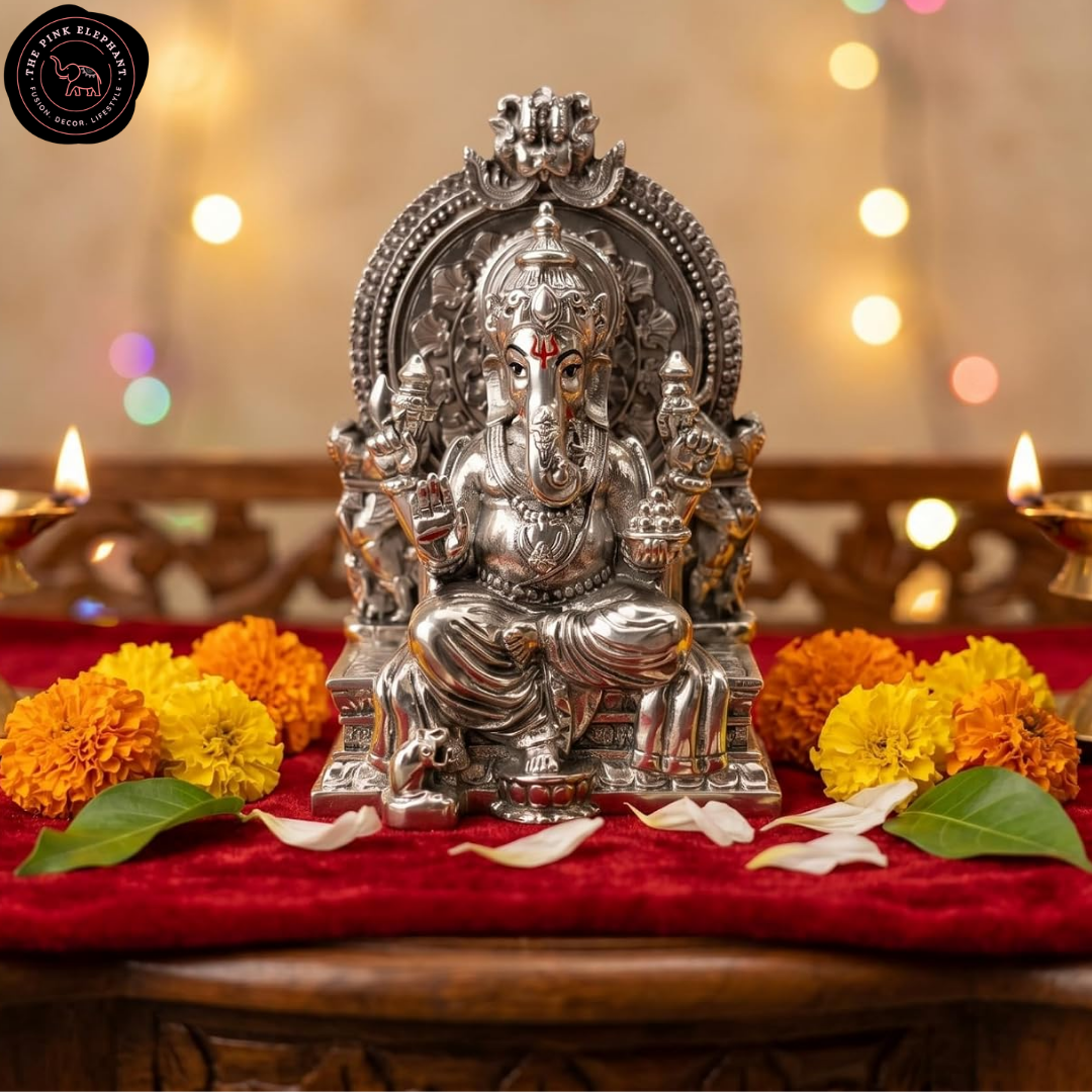 Silver Plated Ganesh Idol on Throne 3 inch with Gift Box